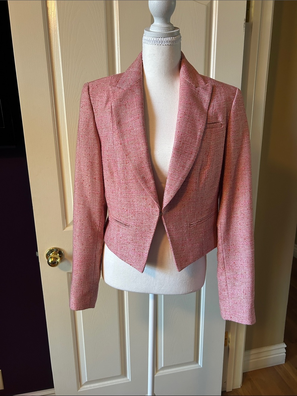 Nine West Cropped Pink Tweed Blazer Jacket